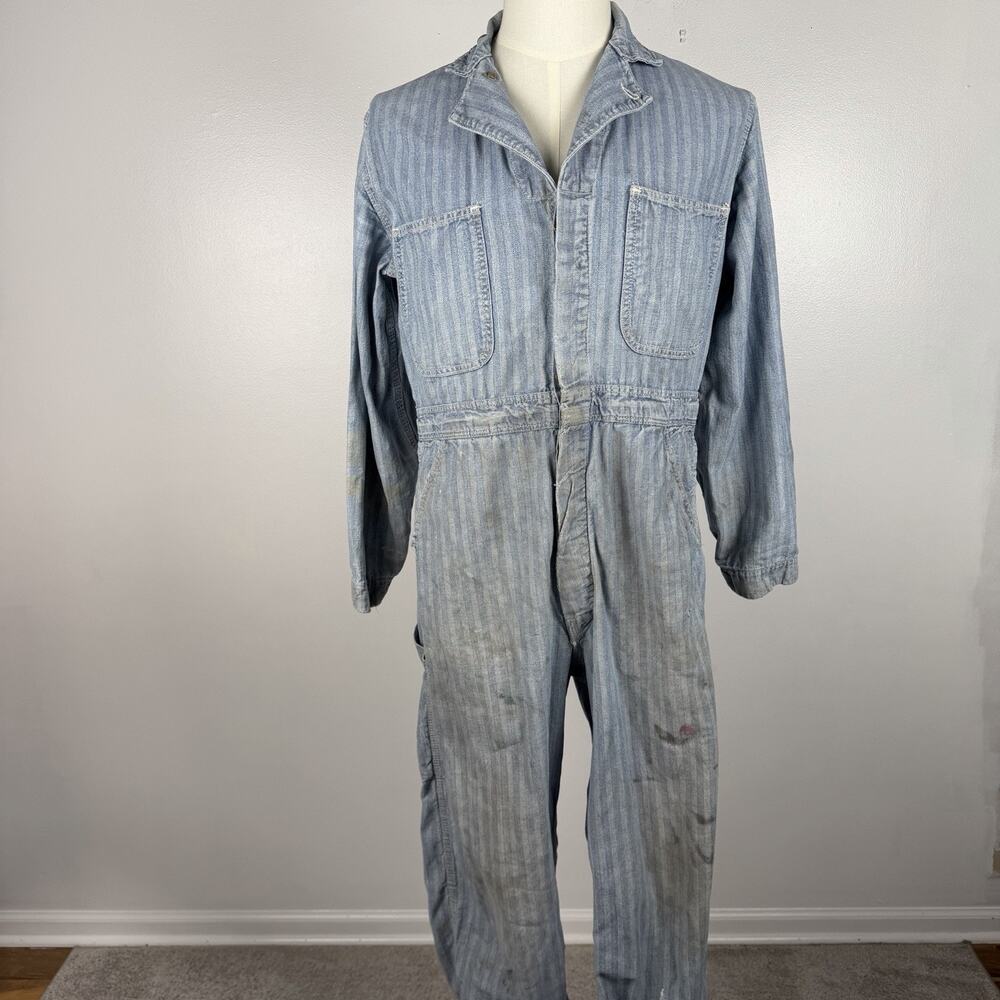 Universal Overall Co Stone Cutter Herringbone Denim Coveralls Union Made USA 40